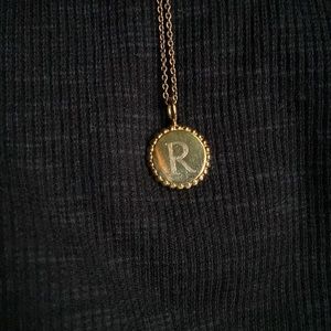 Gold Plated Engraved R Charm 925 Silver Chain